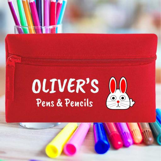 Personalised Pencil Case Red Rabbit