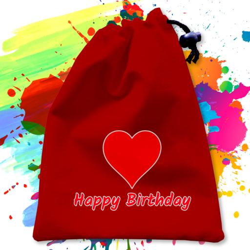 Red Printed Sim Suede Drawstring Bag